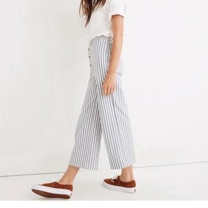 Madewell Striped Wide leg Crop Ankle Jeans - White and Blue